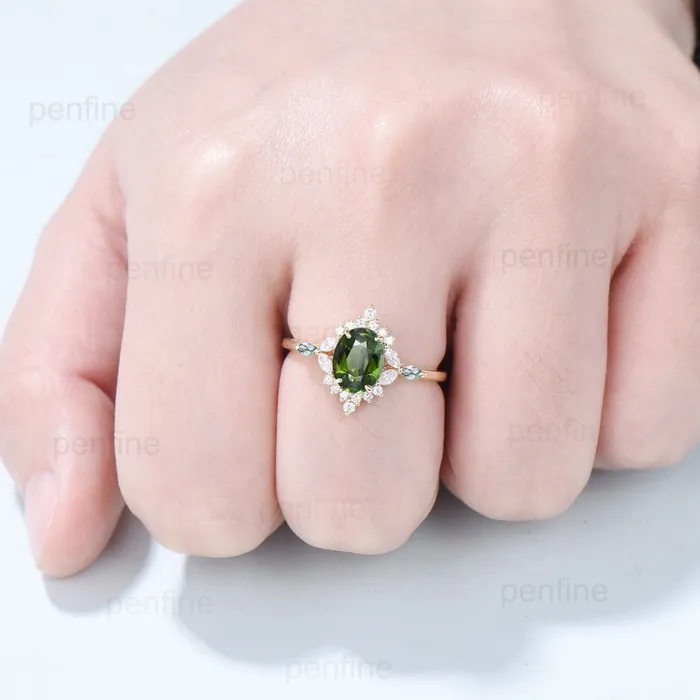 Rings Vintage Oval Natural Green Tourmaline Engagement Rings Halo Diamond Marquise Cut Agate Wedding Ring Art Deco Green Crystal Anniversary Ring PENFINE Rings Vintage Oval Natural Green Tourmaline Engagement Rings Halo Diamond Marquise Cut Agate Wedding Ring Art Deco Green Crystal Anniversary Ring PENFINE
