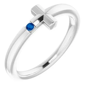 Rings WB Choice Jewelry 14K White 15 mm Round Genuine Blue Sapphire Youth Cross RingR4306660010PSTWBC Rings WB Choice Jewelry 14K White 15 mm Round Genuine Blue Sapphire Youth Cross RingR4306660010PSTWBC