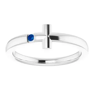 Rings WB Choice Jewelry 14K White 15 mm Round Genuine Blue Sapphire Youth Cross RingR4306660010PSTWBC Rings WB Choice Jewelry 14K White 15 mm Round Genuine Blue Sapphire Youth Cross RingR4306660010PSTWBC