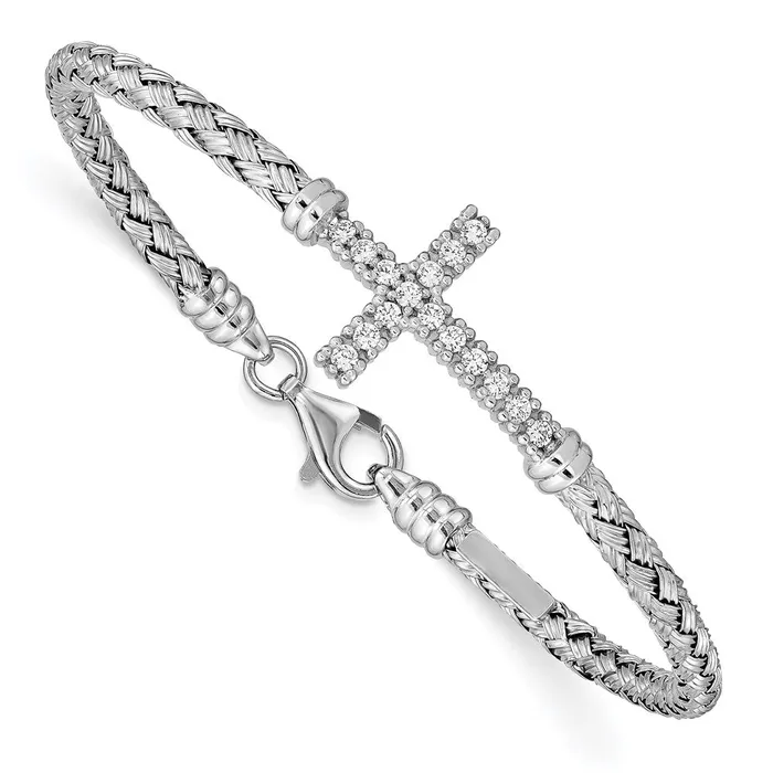 Rings WB Choice Jewelry Sterling Silver Polished Rhodiumplated CZ Latin Cross BangleWBCQB954 Rings WB Choice Jewelry Sterling Silver Polished Rhodiumplated CZ Latin Cross BangleWBCQB954