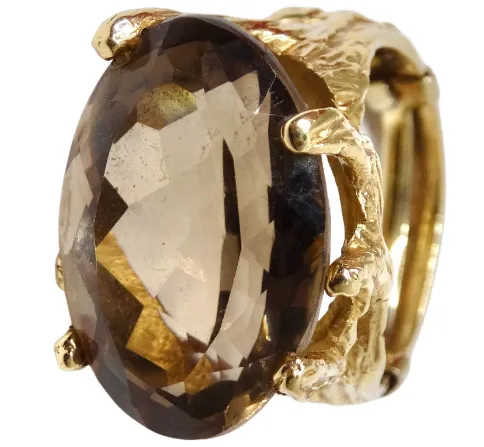 Smokey Quartz Large 1960s Cocktail Ring Vintage by Misty Rings