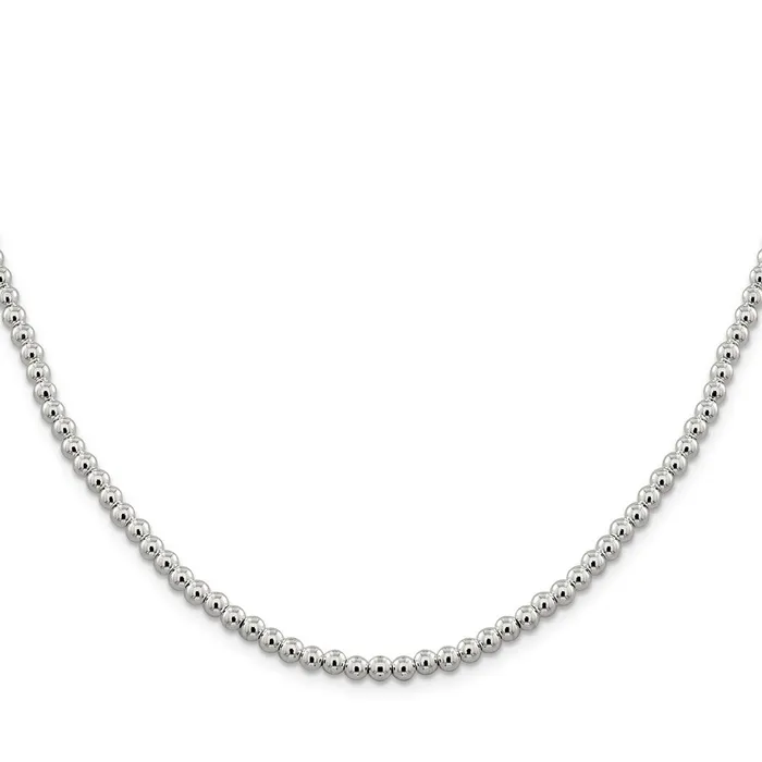 Sterling Silver 4mm Beads on Box ChainWBCQK3320 WB Choice Jewelry Necklaces Sterling Silver 4mm Beads on Box ChainWBCQK3320 WB Choice Jewelry Necklaces