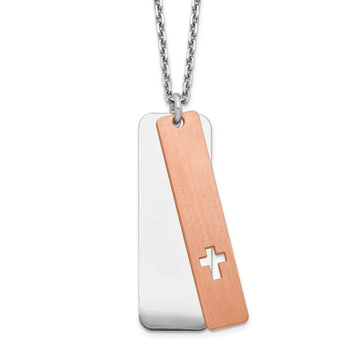 Sterling Silver Dogtag wRosetone Cross w 125in ext NecklaceWBCQG519217 WB Choice Jewelry Necklaces Sterling Silver Dogtag wRosetone Cross w 125in ext NecklaceWBCQG519217 WB Choice Jewelry Necklaces