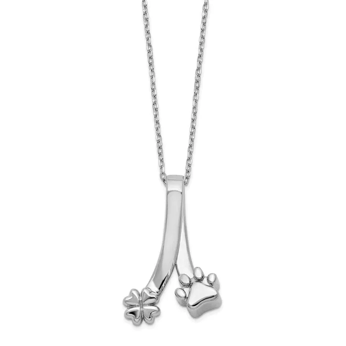 Sterling Silver Paw Print and Clover Ash Holder 18in NecklaceWBCQC974718 WB Choice Jewelry Necklaces Sterling Silver Paw Print and Clover Ash Holder 18in NecklaceWBCQC974718 WB Choice Jewelry Necklaces