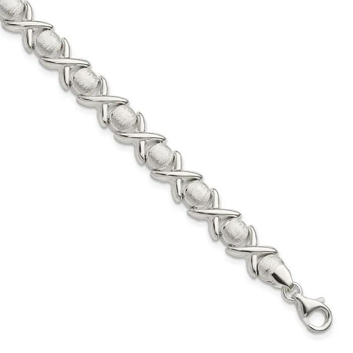 Sterling Silver Polished and Satin X and O BraceletWBCQG33057 WB Choice Jewelry Bracelets Sterling Silver Polished and Satin X and O BraceletWBCQG33057 WB Choice Jewelry Bracelets