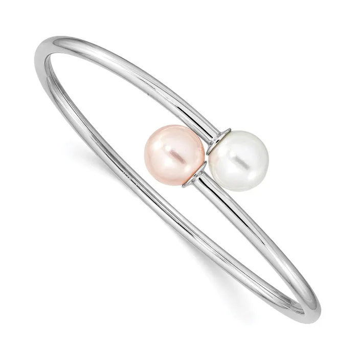 Sterling Silver Rhodplat 1011mm Wht Pink Imitation Shell Pearl BangleWBCQMJB133WP WB Choice Jewelry Rings Sterling Silver Rhodplat 1011mm Wht Pink Imitation Shell Pearl BangleWBCQMJB133WP WB Choice Jewelry Rings