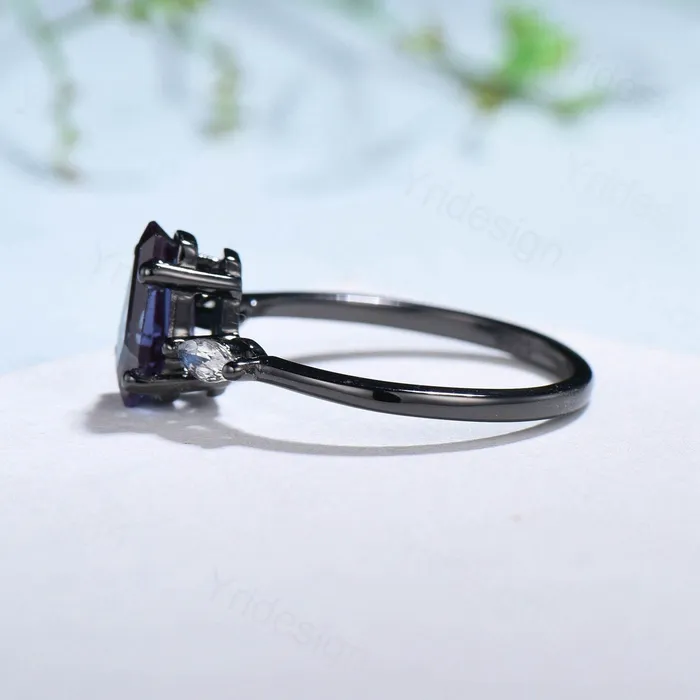 Unique Black Gold Coffin Shape Alexandrite Ring Marquise Moonstone Shield Shape Alexandrite Engagement Ring June Birthstone Anniversary Gift PENFINE Rings Unique Black Gold Coffin Shape Alexandrite Ring Marquise Moonstone Shield Shape Alexandrite Engagement Ring June Birthstone Anniversary Gift PENFINE Rings