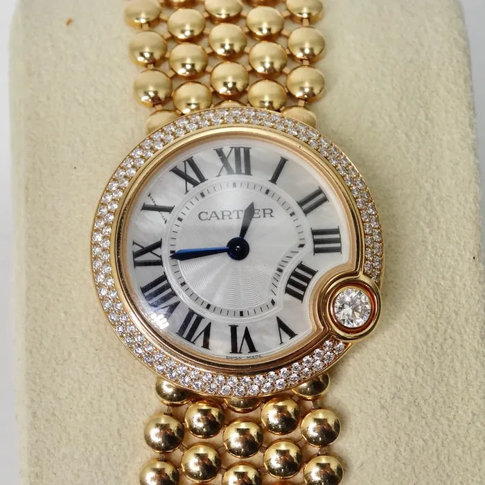 Vintage by Misty Cartier Ballon Blanc 18 Karat Gold Diamond Bezel Mother of Pearl Dial Watch Watches