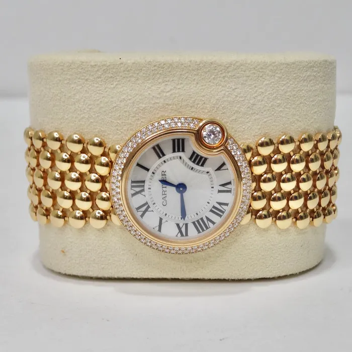 Vintage by Misty Cartier Ballon Blanc 18 Karat Gold Diamond Bezel Mother of Pearl Dial Watch Watches