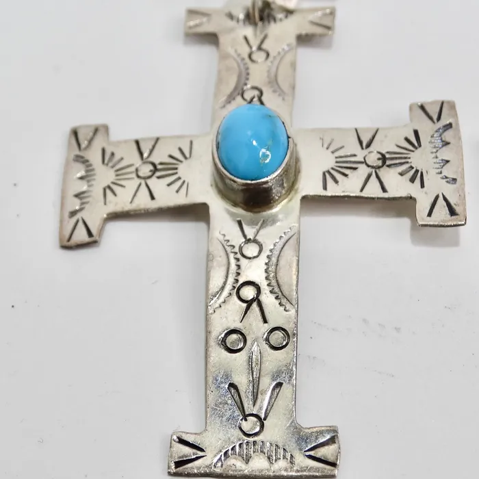 Vintage by Misty Earrings 1960 Silver Turquoise Cross Earrings