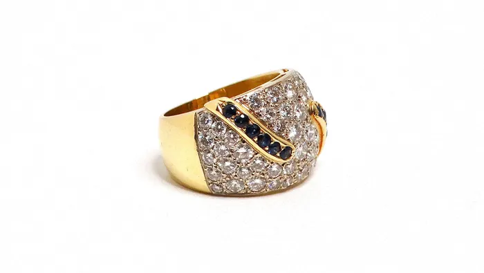 Vintage by Misty Rings 18k Yellow and White Gold Diamond and Sapphire Cocktail Ring