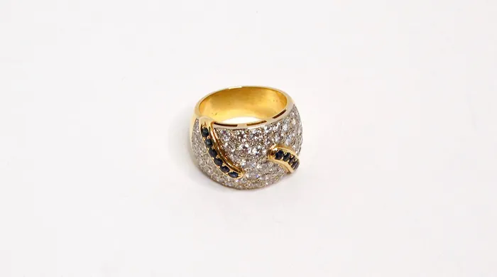 Vintage by Misty Rings 18k Yellow and White Gold Diamond and Sapphire Cocktail Ring