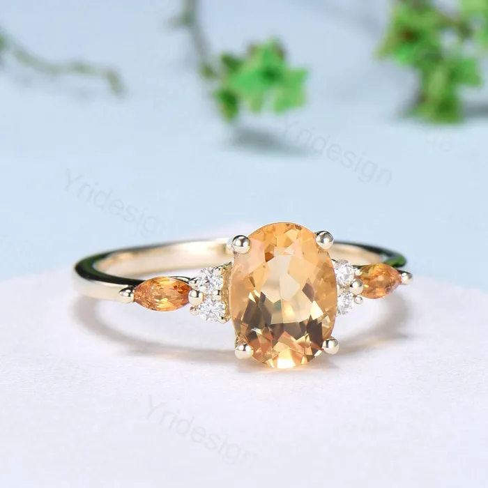 Vintage Oval Cut Citrine engagement ring 15 carat flawless Citrine ring for women 14K Yellow Gold marquise November birthstone wedding Ring PENFINE Rings Vintage Oval Cut Citrine engagement ring 15 carat flawless Citrine ring for women 14K Yellow Gold marquise November birthstone wedding Ring PENFINE Rings