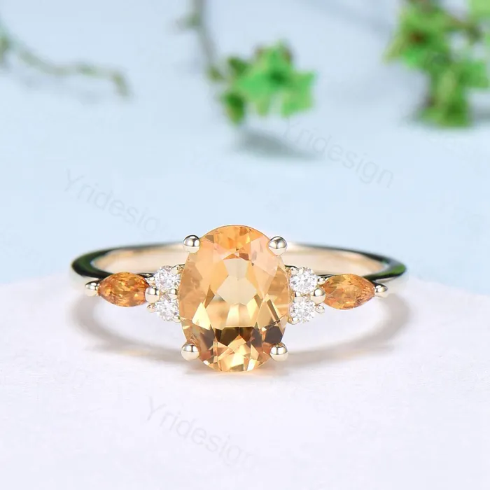 Vintage Oval Cut Citrine engagement ring 15 carat flawless Citrine ring for women 14K Yellow Gold marquise November birthstone wedding Ring PENFINE Rings Vintage Oval Cut Citrine engagement ring 15 carat flawless Citrine ring for women 14K Yellow Gold marquise November birthstone wedding Ring PENFINE Rings
