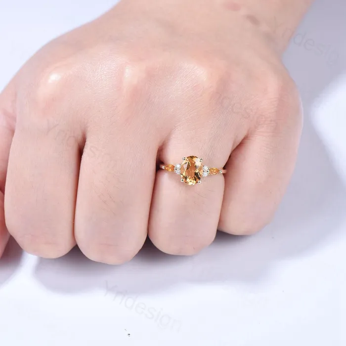 Vintage Oval Cut Citrine engagement ring 15 carat flawless Citrine ring for women 14K Yellow Gold marquise November birthstone wedding Ring PENFINE Rings Vintage Oval Cut Citrine engagement ring 15 carat flawless Citrine ring for women 14K Yellow Gold marquise November birthstone wedding Ring PENFINE Rings