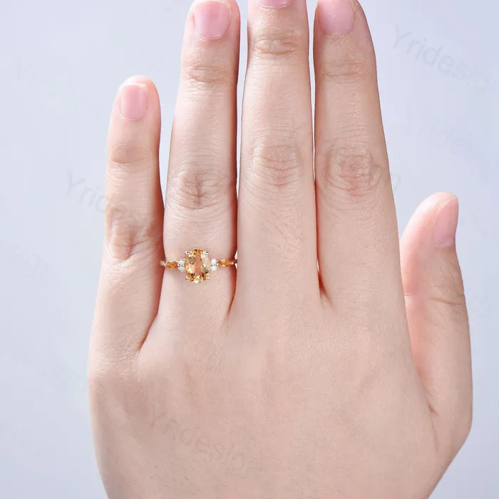 Vintage Oval Cut Citrine engagement ring 15 carat flawless Citrine ring for women 14K Yellow Gold marquise November birthstone wedding Ring PENFINE Rings Vintage Oval Cut Citrine engagement ring 15 carat flawless Citrine ring for women 14K Yellow Gold marquise November birthstone wedding Ring PENFINE Rings