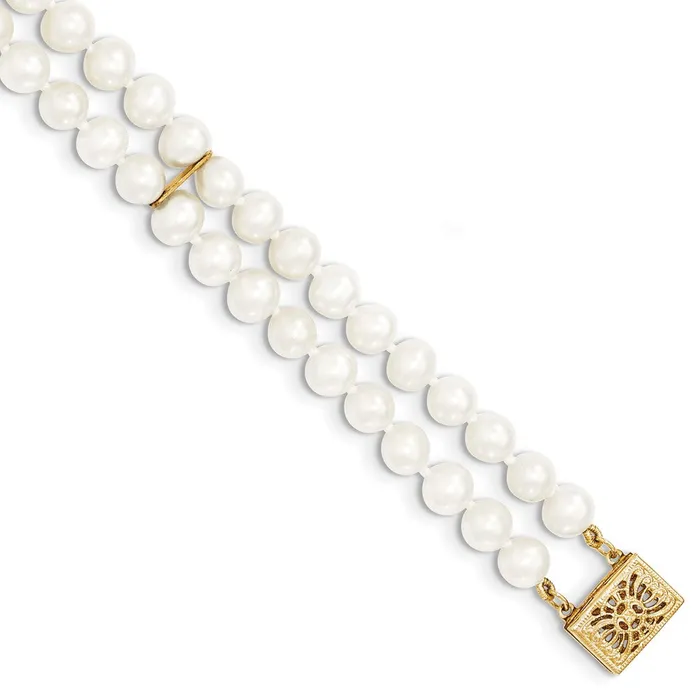 WB Choice Jewelry Bracelets 14k 56mm White Near Round FW Cultured Pearl 2strand BraceletWBCPR1375 WB Choice Jewelry Bracelets 14k 56mm White Near Round FW Cultured Pearl 2strand BraceletWBCPR1375