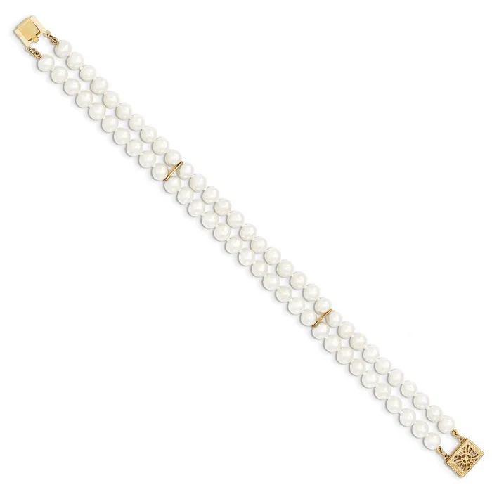 WB Choice Jewelry Bracelets 14k 56mm White Near Round FW Cultured Pearl 2strand BraceletWBCPR1375 WB Choice Jewelry Bracelets 14k 56mm White Near Round FW Cultured Pearl 2strand BraceletWBCPR1375