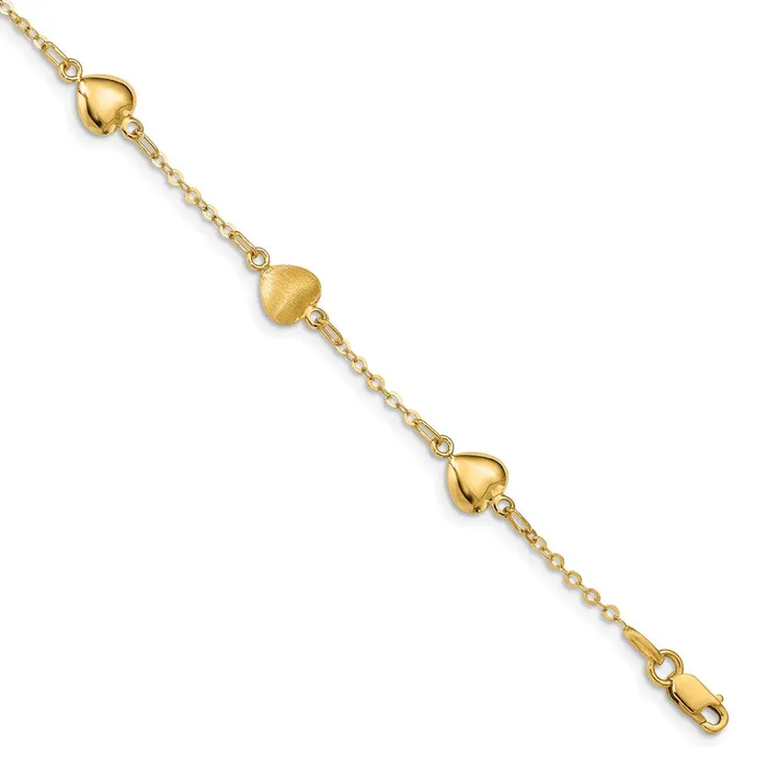WB Choice Jewelry Bracelets 14K Brushed Polished Hearts BraceletWBCFB15477 WB Choice Jewelry Bracelets 14K Brushed Polished Hearts BraceletWBCFB15477