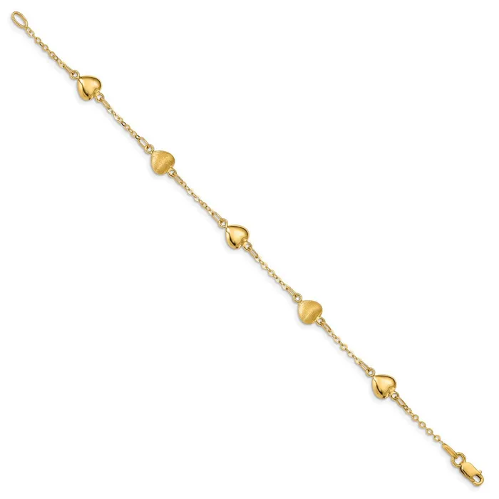 WB Choice Jewelry Bracelets 14K Brushed Polished Hearts BraceletWBCFB15477 WB Choice Jewelry Bracelets 14K Brushed Polished Hearts BraceletWBCFB15477