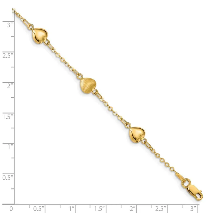 WB Choice Jewelry Bracelets 14K Brushed Polished Hearts BraceletWBCFB15477 WB Choice Jewelry Bracelets 14K Brushed Polished Hearts BraceletWBCFB15477