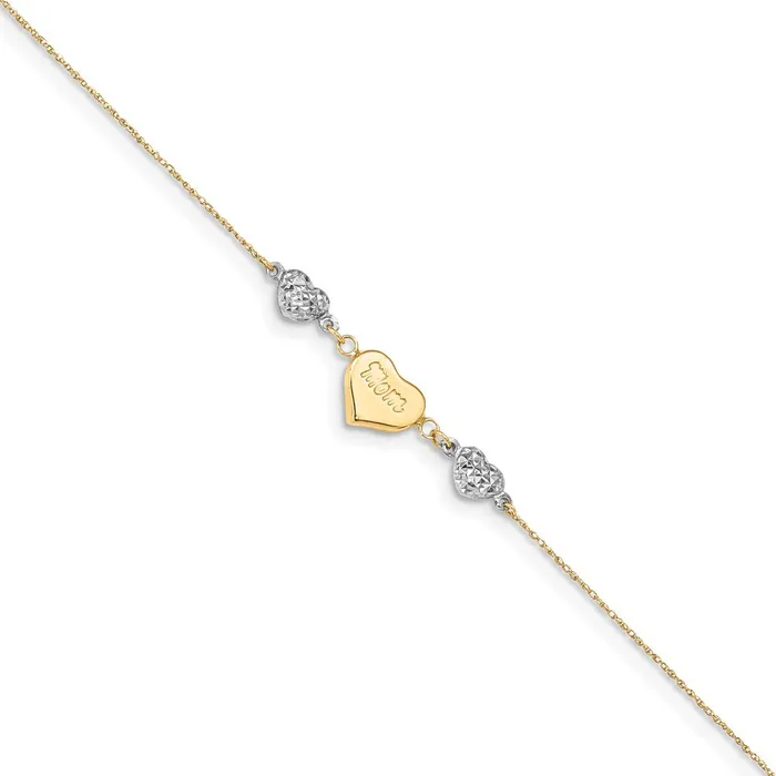 WB Choice Jewelry Bracelets 14K Two Tone Puffed MOM Heart 7in w 1 In Ext BraceletWBCANK2777 WB Choice Jewelry Bracelets 14K Two Tone Puffed MOM Heart 7in w 1 In Ext BraceletWBCANK2777
