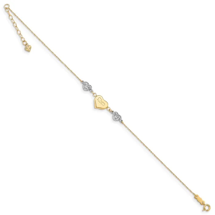 WB Choice Jewelry Bracelets 14K Two Tone Puffed MOM Heart 7in w 1 In Ext BraceletWBCANK2777 WB Choice Jewelry Bracelets 14K Two Tone Puffed MOM Heart 7in w 1 In Ext BraceletWBCANK2777