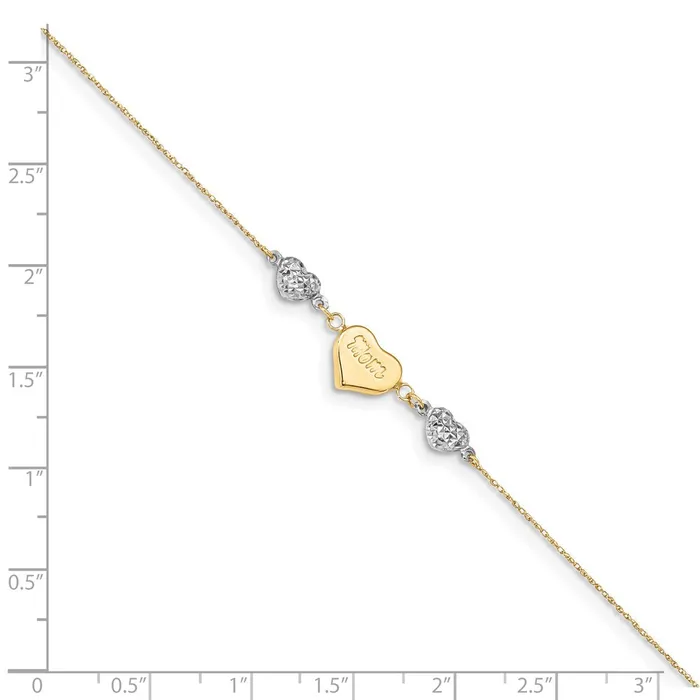 WB Choice Jewelry Bracelets 14K Two Tone Puffed MOM Heart 7in w 1 In Ext BraceletWBCANK2777 WB Choice Jewelry Bracelets 14K Two Tone Puffed MOM Heart 7in w 1 In Ext BraceletWBCANK2777