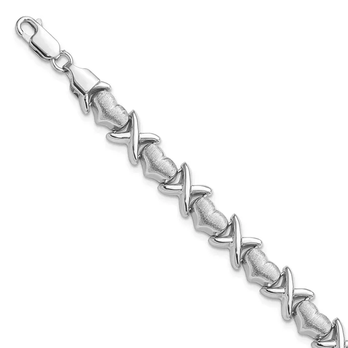 WB Choice Jewelry Bracelets Sterling Silver Rhodium Polished and Brushed Xs and Hearts BraceletWBCQG3249725 WB Choice Jewelry Bracelets Sterling Silver Rhodium Polished and Brushed Xs and Hearts BraceletWBCQG3249725
