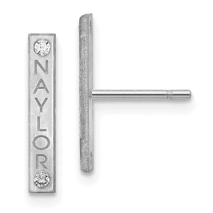 WB Choice Jewelry Earrings 10K White Gold Brushed Personalized Bar with Diamond EarringsWBC10XNE136W WB Choice Jewelry Earrings 10K White Gold Brushed Personalized Bar with Diamond EarringsWBC10XNE136W