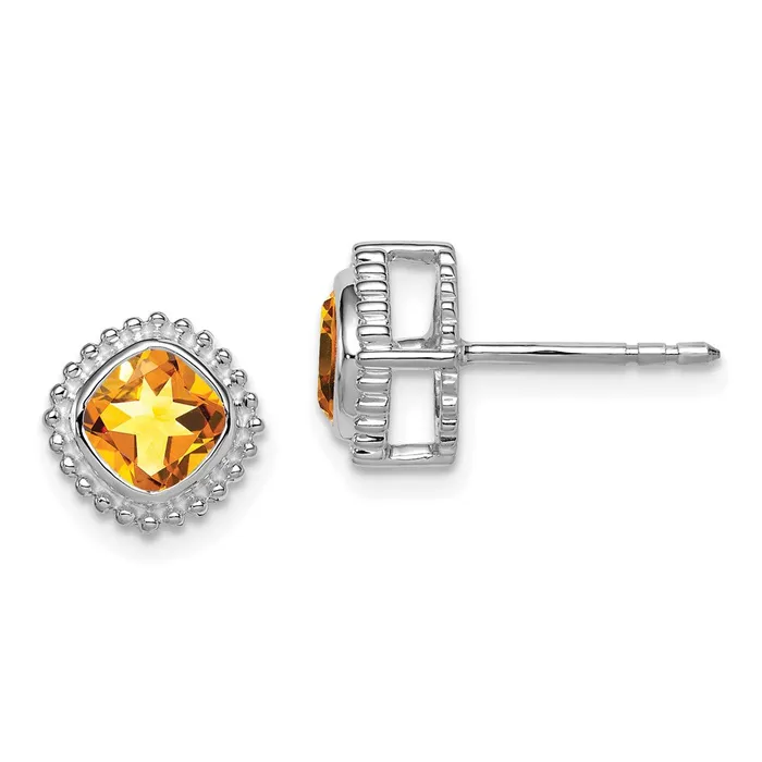 WB Choice Jewelry Earrings 10k White Gold Cushion Citrine EarringsWBCEM7201CI1W