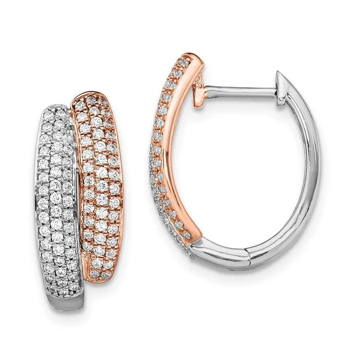 WB Choice Jewelry Earrings 14k Twotone White Rose Pave Diamond Hinged Hoop EarringsWBCEM8461075WRA WB Choice Jewelry Earrings 14k Twotone White Rose Pave Diamond Hinged Hoop EarringsWBCEM8461075WRA