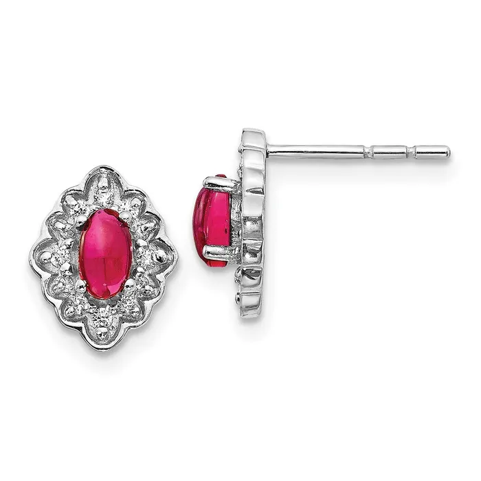 WB Choice Jewelry Earrings 14k White Gold Diamond and Cabochon Ruby EarringsWBCEM4033RU020WA