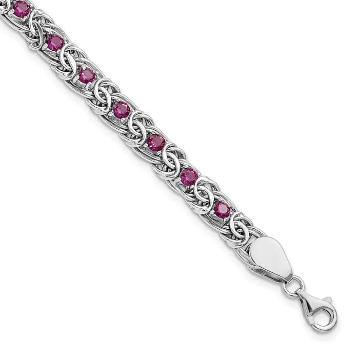 WB Choice Jewelry Sterling Silver Rhodiumplated Dark Pink Glass Flat Link 75in BraceletWBCQG593675 Bracelets WB Choice Jewelry Sterling Silver Rhodiumplated Dark Pink Glass Flat Link 75in BraceletWBCQG593675 Bracelets