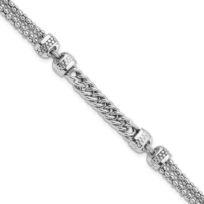 WB Choice Jewelry Sterling Silver Rhodiumplated Polished Fancy BeadedCurb BraceletWBCQG585375 Bracelets WB Choice Jewelry Sterling Silver Rhodiumplated Polished Fancy BeadedCurb BraceletWBCQG585375 Bracelets