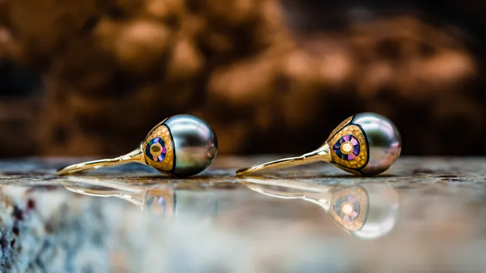 14k Yellow Gold Decorated South Sea Pearl Earrings Vicky Bates Earrings