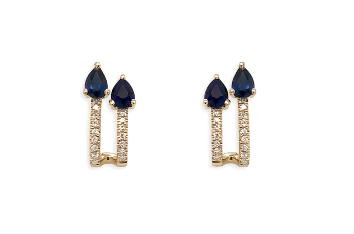 Albert Hern Earrings 14kt Gold Illusion Huggies Blue Sapphires Diamonds Earrings