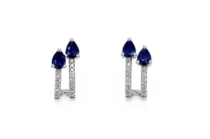 Albert Hern Earrings 14kt Gold Illusion Huggies Blue Sapphires Diamonds Earrings