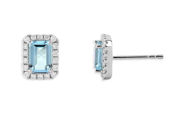 Albert Hern Earrings 18kt Gold Aquamarines Diamonds Halo Studs Earrings