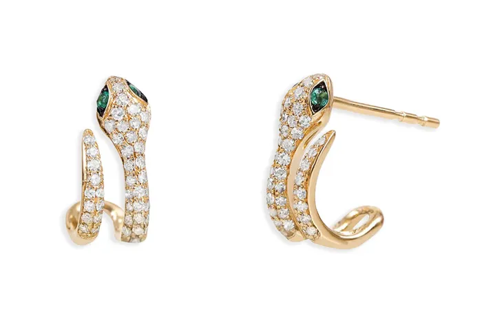 Albert Hern Earrings Earrings 14kt Double Semi Huggies Snakes Diamonds Emerald Eyes Albert Hern Earrings Earrings 14kt Double Semi Huggies Snakes Diamonds Emerald Eyes
