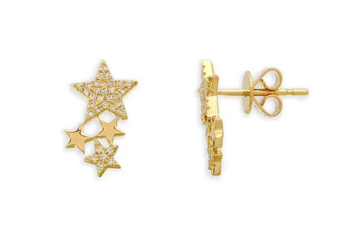 Albert Hern Earrings Earrings 14kt Gold Four Stars Diamonds Stud