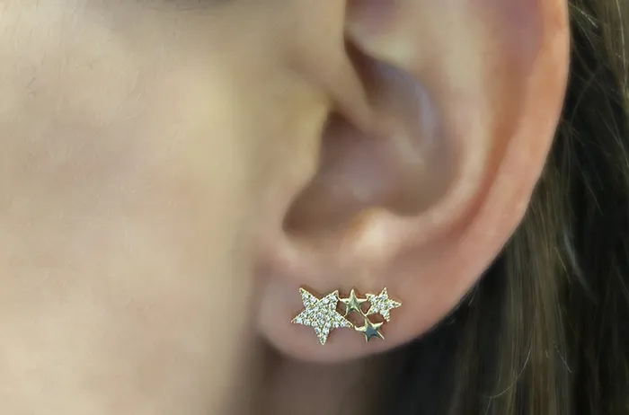 Albert Hern Earrings Earrings 14kt Gold Four Stars Diamonds Stud