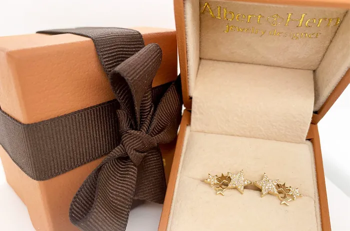 Albert Hern Earrings Earrings 14kt Gold Four Stars Diamonds Stud