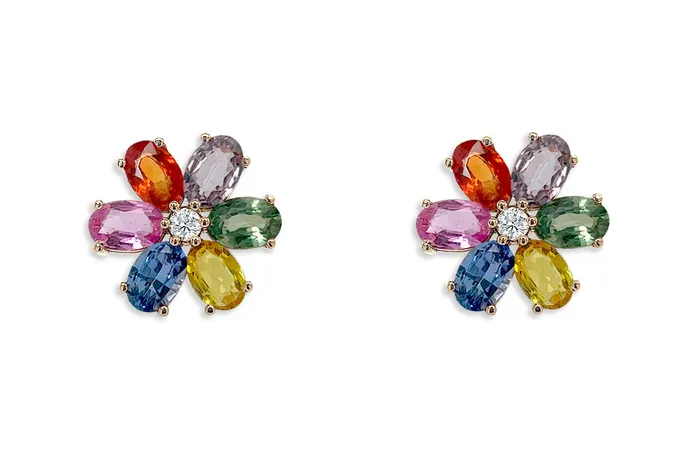 Albert Hern Earrings Earrings 18kt Gold Multicolor Oval Insignia Flowers Diamonds Albert Hern Earrings Earrings 18kt Gold Multicolor Oval Insignia Flowers Diamonds