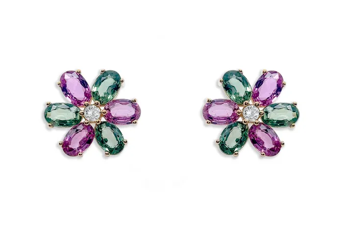 Albert Hern Earrings Earrings 18kt Gold Multicolor Oval Insignia Flowers Diamonds Albert Hern Earrings Earrings 18kt Gold Multicolor Oval Insignia Flowers Diamonds