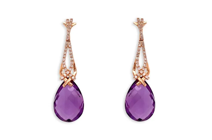 Albert Hern Earrings Earrings Amethyst Tear Diamonds