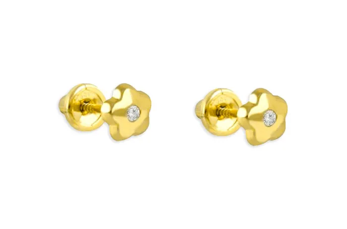 Albert Hern Earrings Mini Earrings 18kt Gold Flower Center Diamond Studs