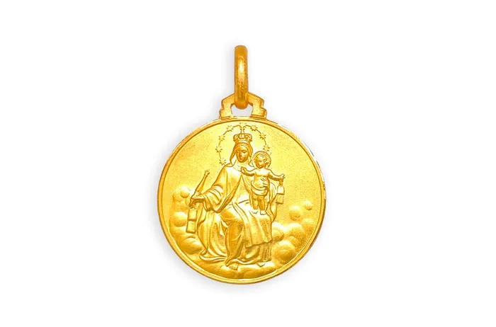 Albert Hern Medal 18kt Solid Gold Scapular Sacro Cuore Lady of Mount Carmen Pendant Necklaces