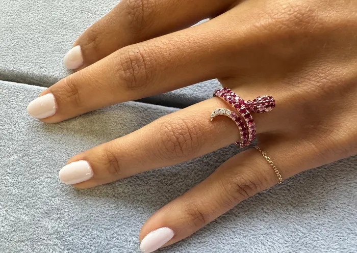 Albert Hern Ring 18kt Gold Snake Rubies Diamonds Rings