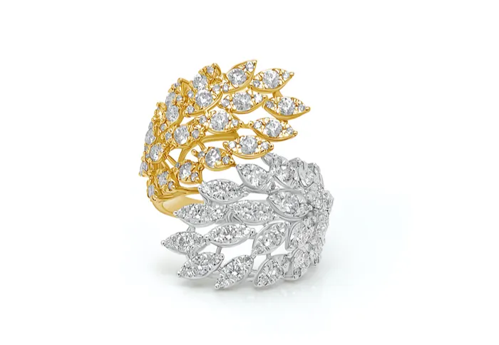 Albert Hern Rings Ring 18kt White Yellow Gold Diamonds Leafs